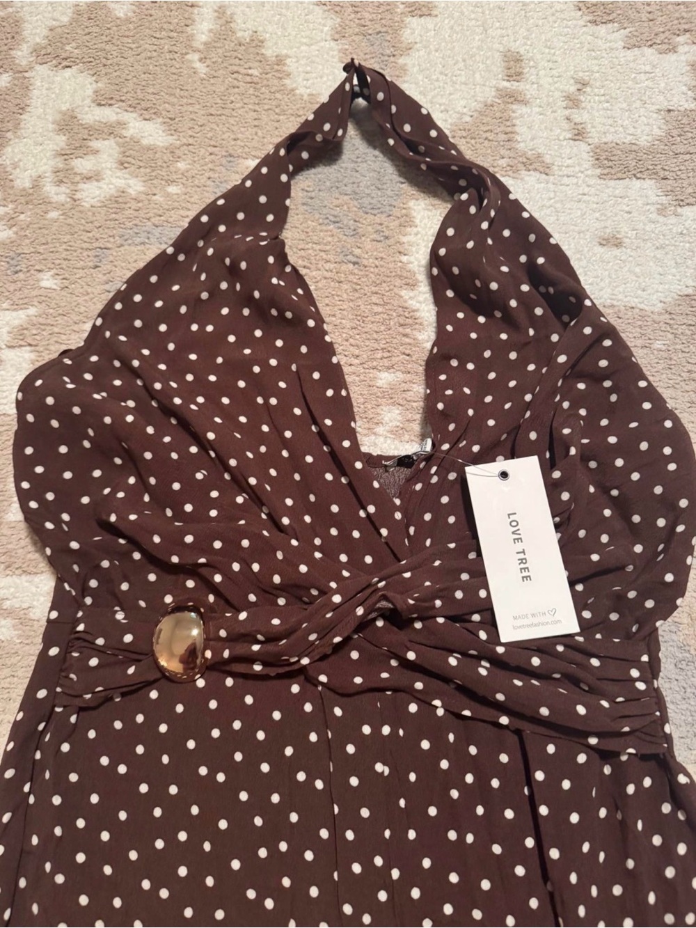 Love Tree Brown Polka Dot Halter Jumpsuit - Picture 5 of 7